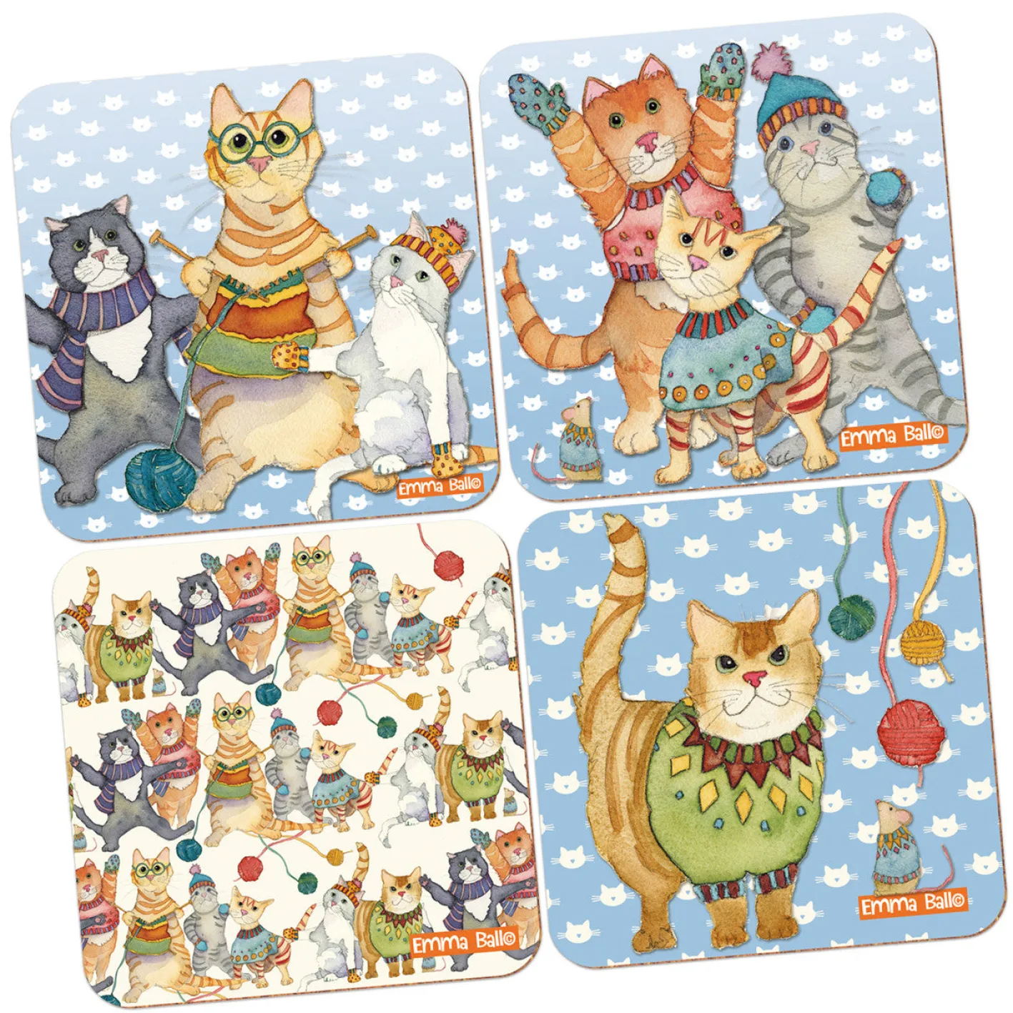 Emma Ball Kittens in Mittens Coasters- Set of 4