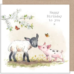 Paper Shed Design Lamb With Piglet "Happy Birthday to you" Greetings Card