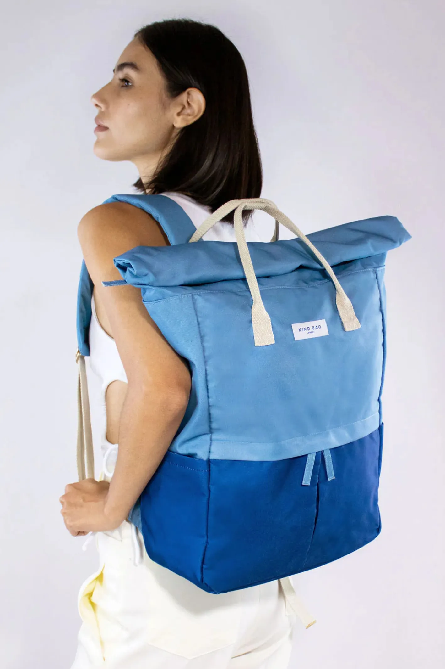 Kind Bag London Light Blue and Navy Hackney Large Backpack