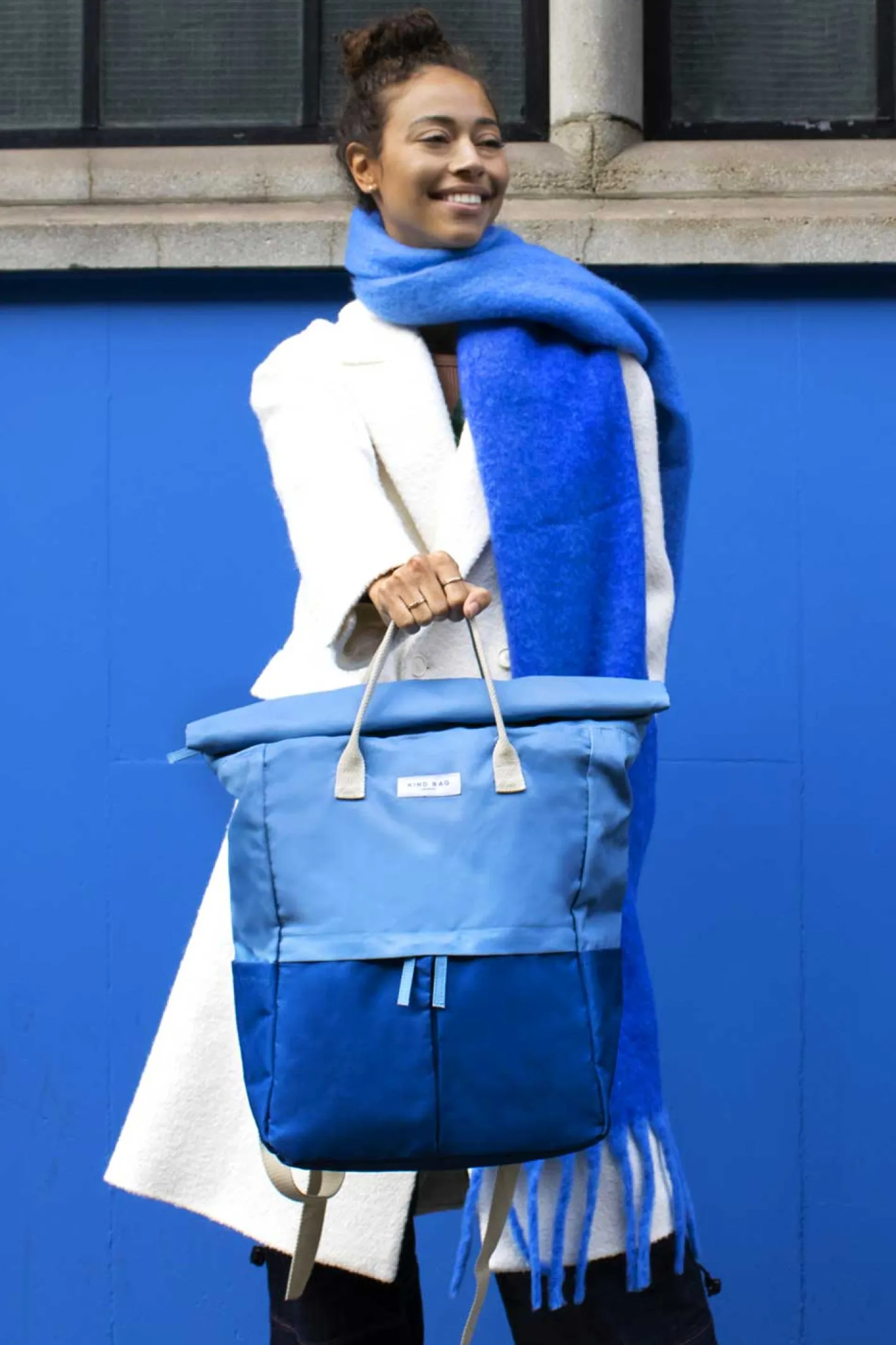 Kind Bag London Light Blue and Navy Hackney Large Backpack