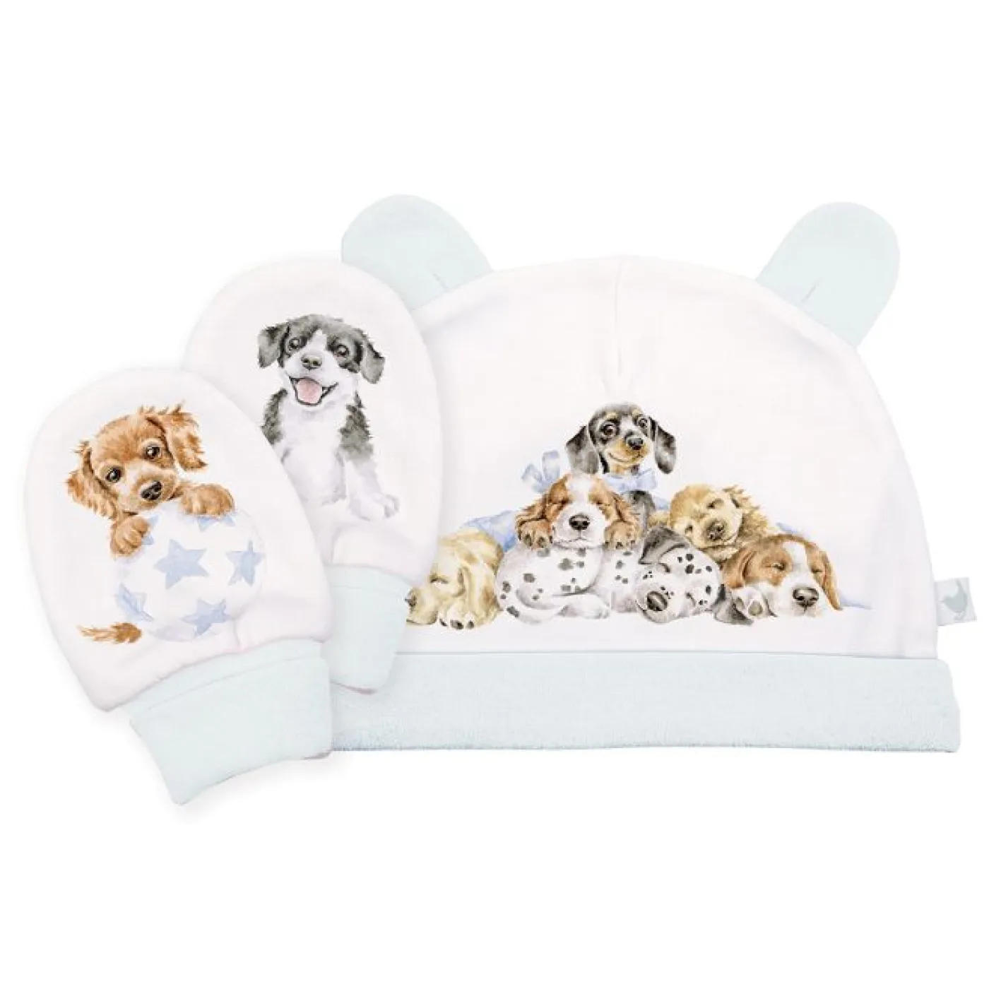 Wrendale Designs 'Little Paws' Dog Baby Hat and Mittens Set