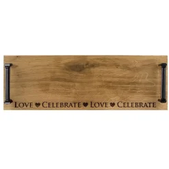 Selbrae Love & Celebrate Oak Serving Tray with Burnished Steel Handles