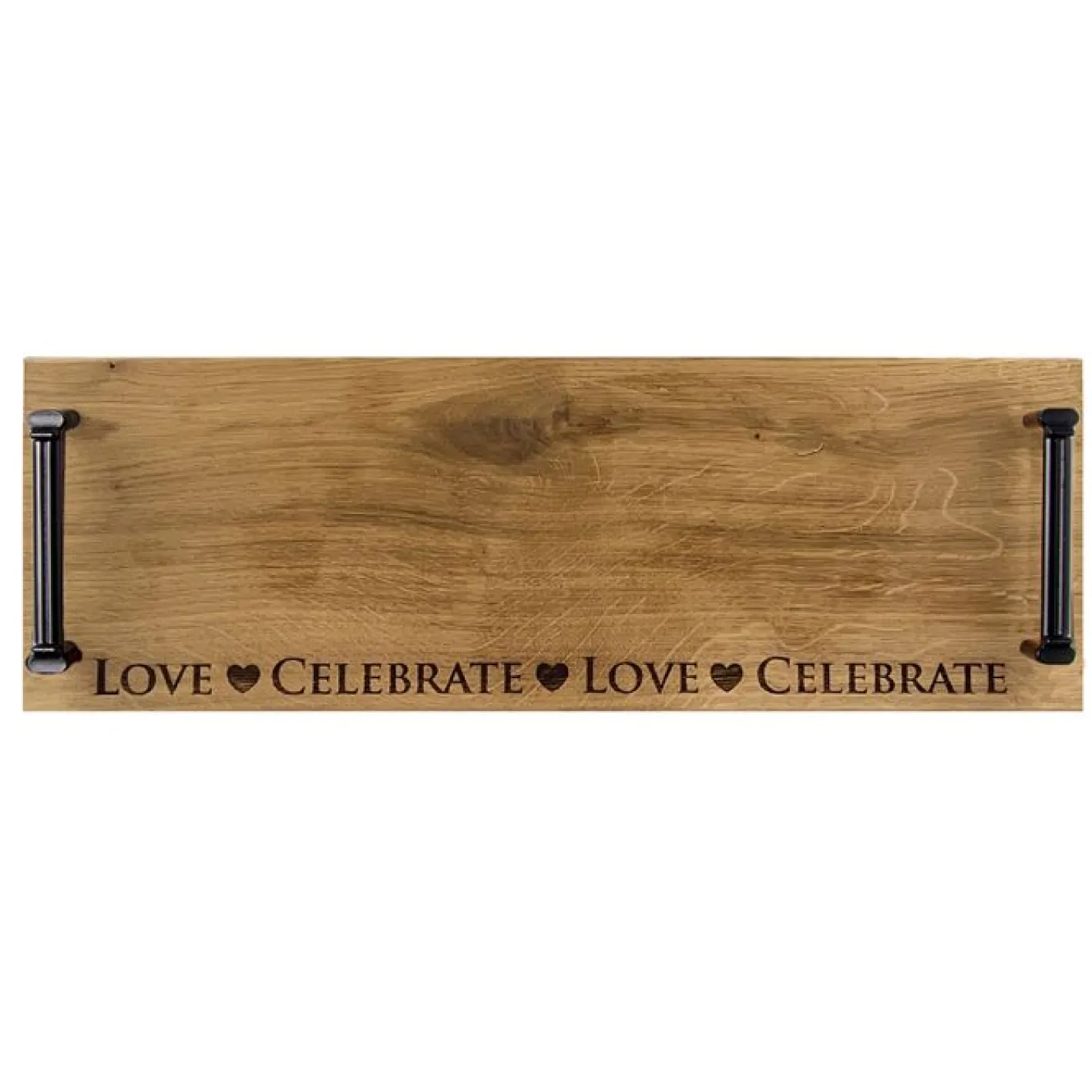 Selbrae Love & Celebrate Oak Serving Tray with Burnished Steel Handles