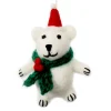 Amica Felt Mini Polar Bear with Holly Scarf Felt Decoration
