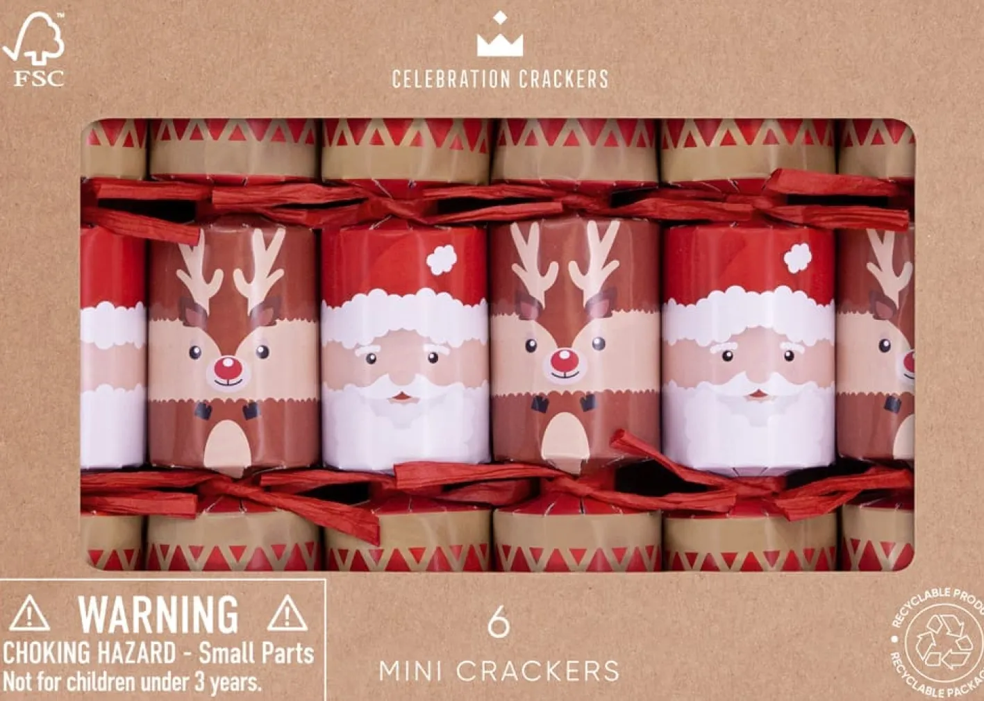 Heart and Soul Mini Santa and Reindeer 6in Christmas Crackers Box of 6