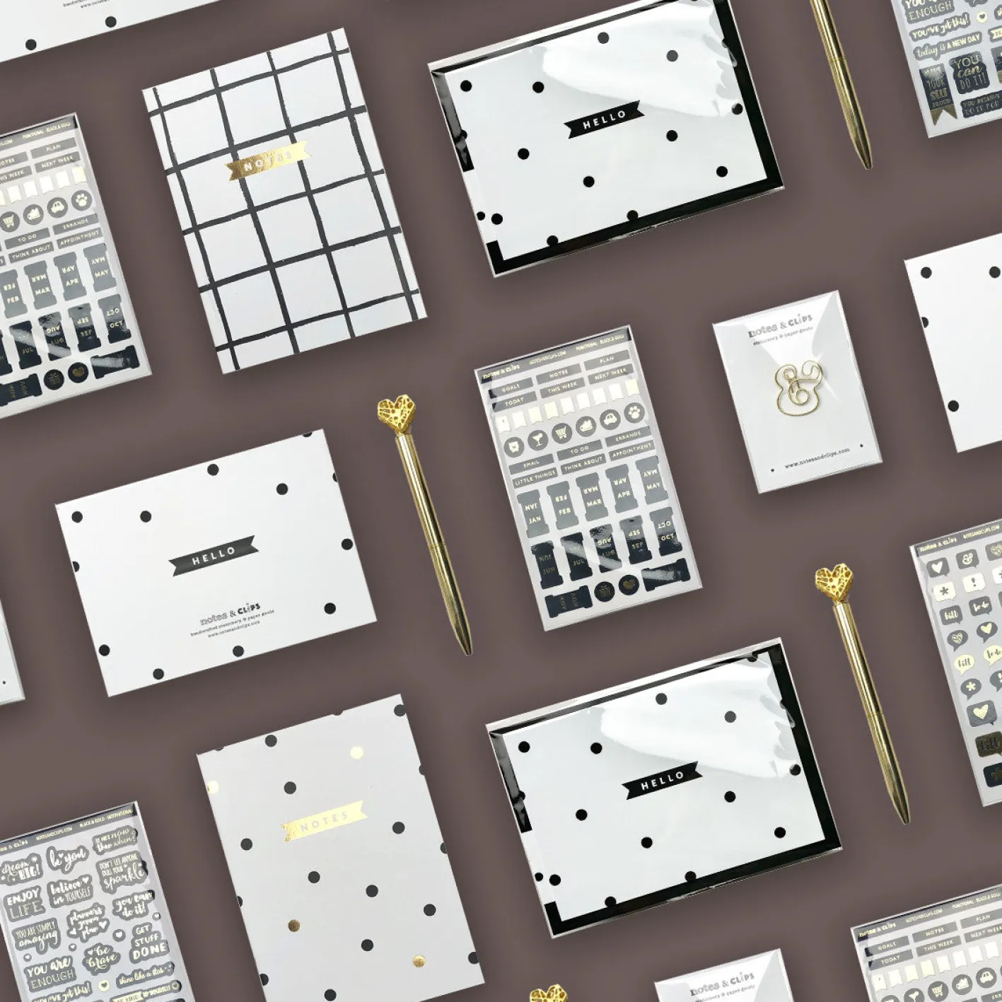 Notes & Clips Notes & Clips Black & Gold Stationery Box
