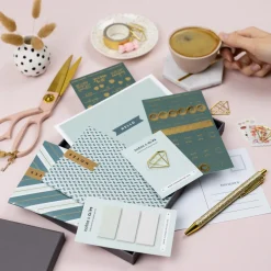 Notes & Clips Notes & Clips Green & Gold Stationery Box
