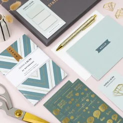 Notes & Clips Notes & Clips Green & Gold Stationery Box