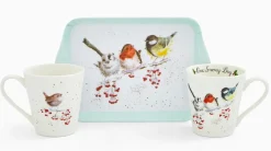 Wrendale Designs 'One Snowy Day' Christmas Birds Mug & Tray Set