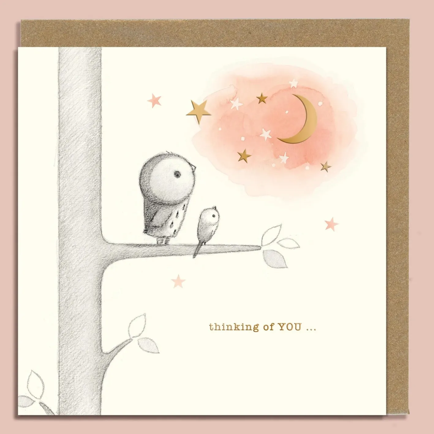 Ginger Betty Owl, Bird & Moon Greeting Card
