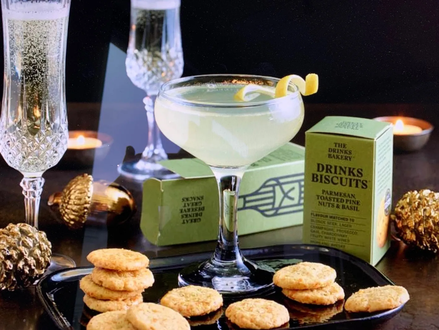 The Drinks Bakery Parmesan, Toasted Pine Nuts and Basil Drinks Biscuits 110g
