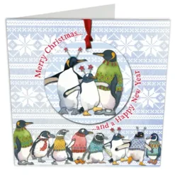 Emma Ball Penguins in Pullovers Melamine Bauble Card