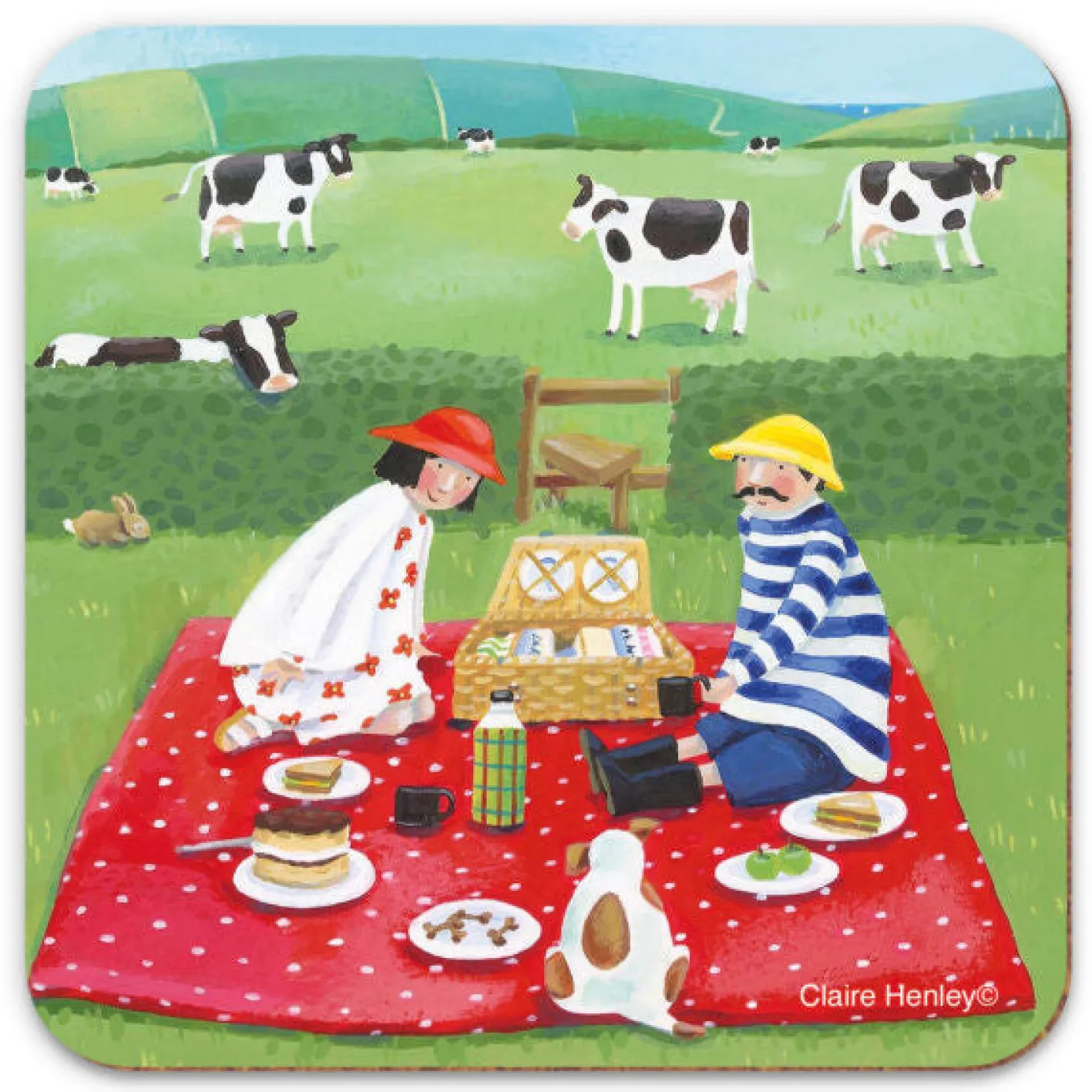 Emma Ball Picnic with the Cows Coaster