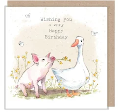 Paper Shed Design Pig and Goose "Wishing you a very Happy Birthday" Greetings Card