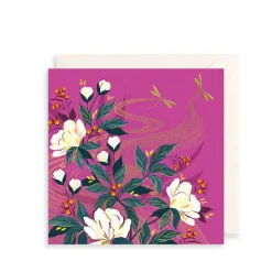 The Art File Pink, Floral & Dragonflies Greeting Card by Sara Miller