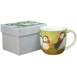 Emma Ball Puffins Bone China Mug- Green (Boxed)