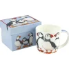 Emma Ball Puffins Bone China Mug- White (Boxed)