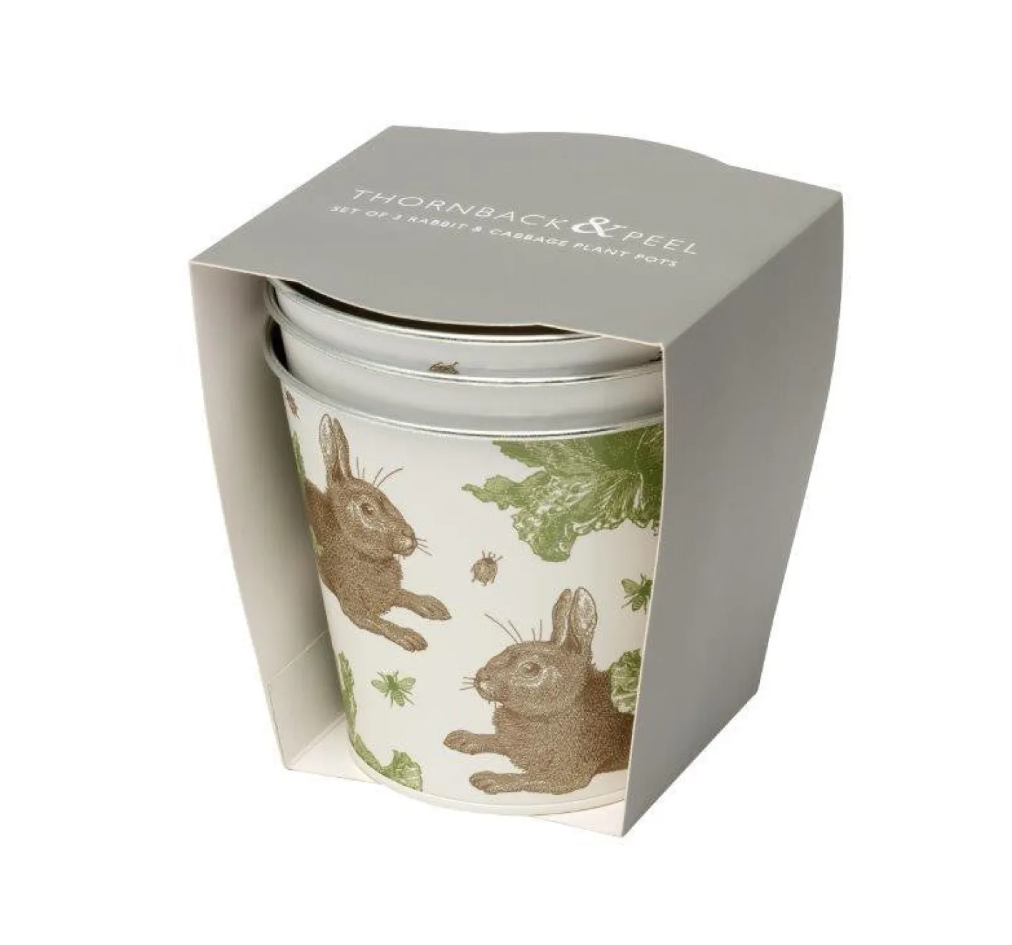 Thornback & Peel Rabbit & Cabbage Set 3 Round Tin Herb Pots