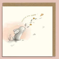 Ginger Betty Rabbit Blowing Leaves Greeting Card