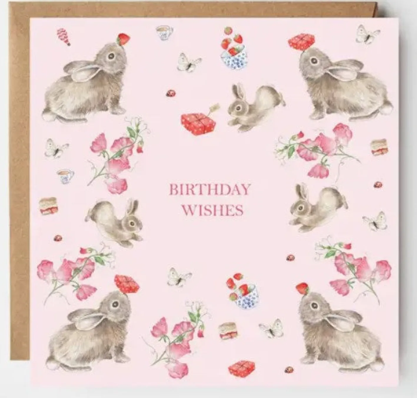 West Country Designs Rabbits Pink Picnic Birthday Card