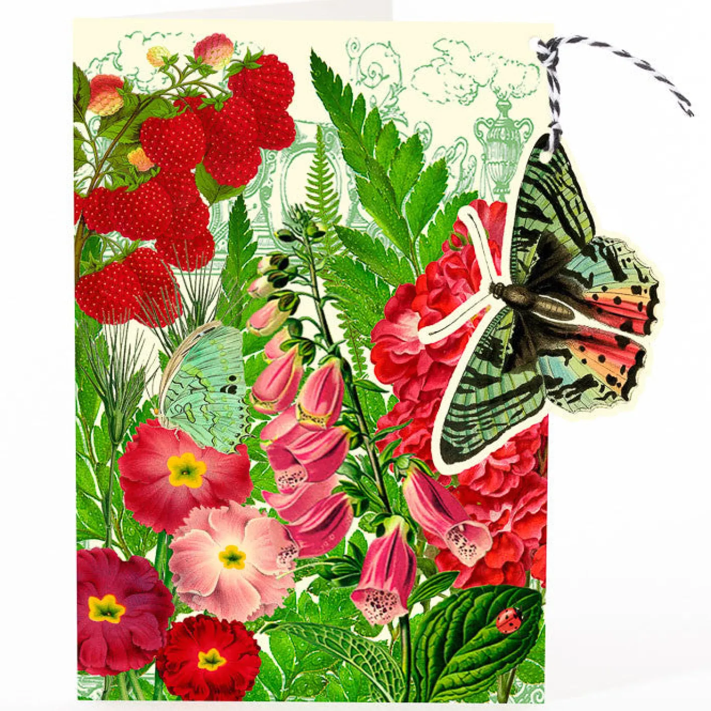 Madame Treacle Raspberry Garden Butterfly Hanging Fandangle Card