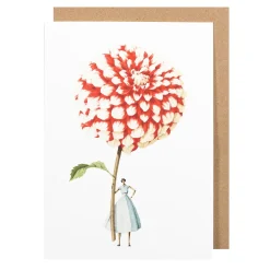 Laura Stoddart Red & White Dahlia Blank Greetings Card