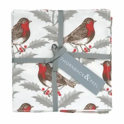 Thornback & Peel Robin & Holly Set of 4 Napkins