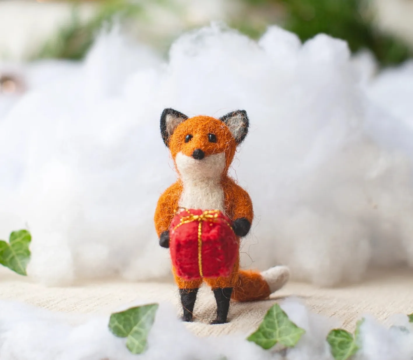 Sew Heart Felt Rusty Fox Holding a Present Felt Decoration