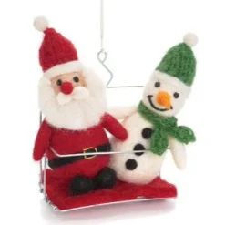 Amica Felt Santa & Snowman in Ski Chair Lift Felt Decoration