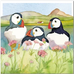 Emma Ball Sea Thrift Puffins Greetings Card