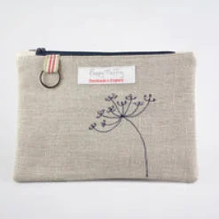 Poppy Treffry Seed Head Flat Embroidered Zip Purse with Keyring