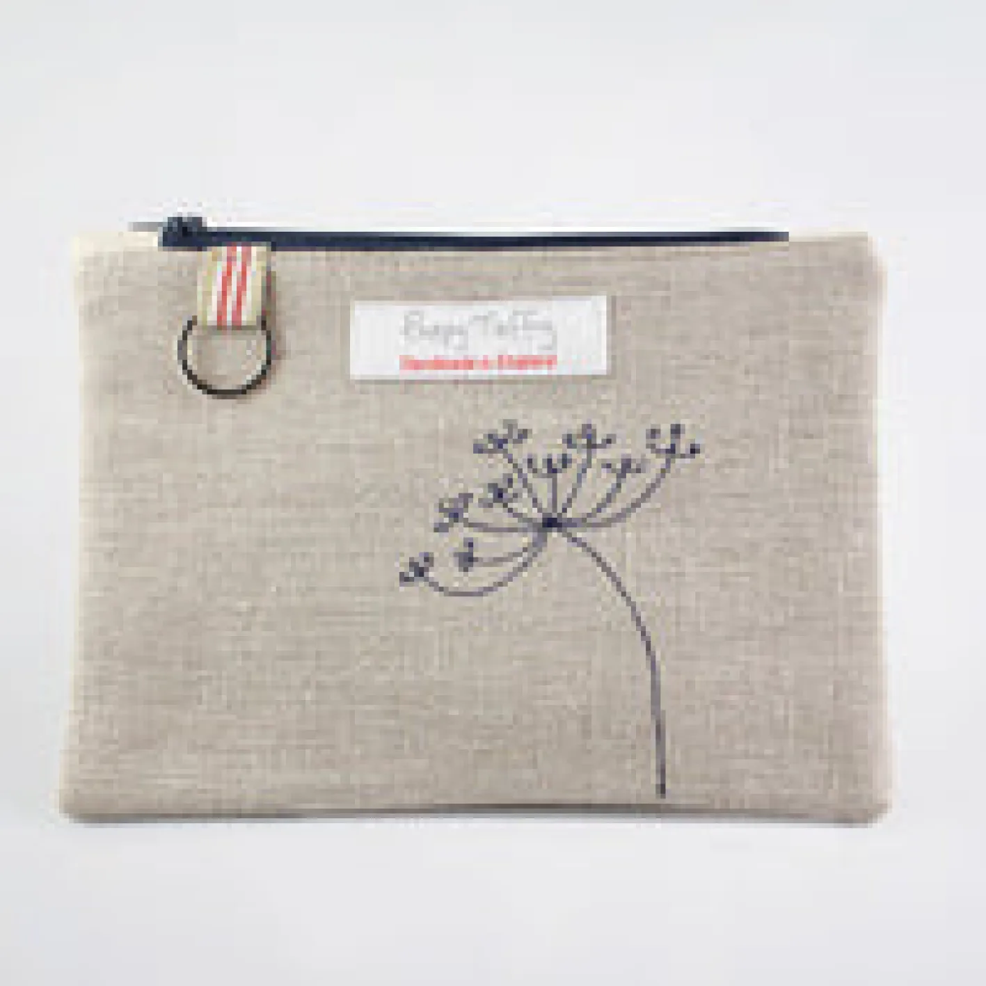 Poppy Treffry Seed Head Flat Embroidered Zip Purse with Keyring