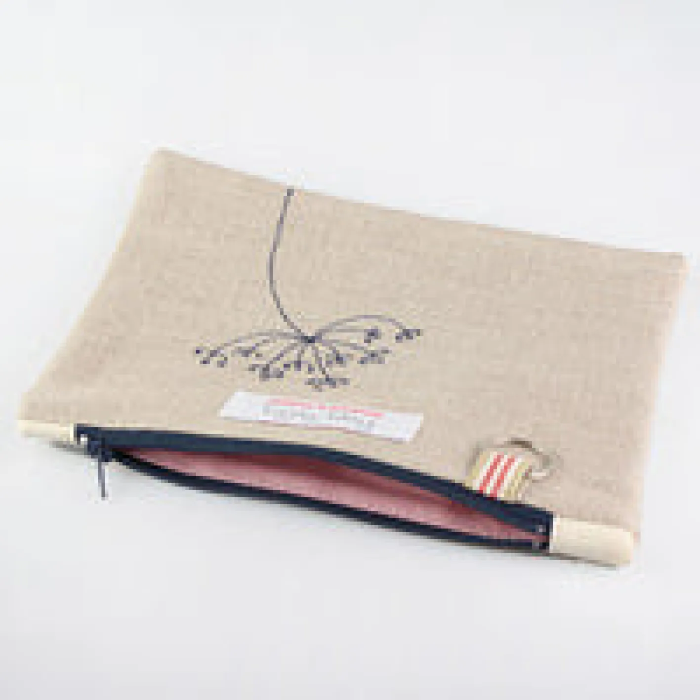 Poppy Treffry Seed Head Flat Embroidered Zip Purse with Keyring