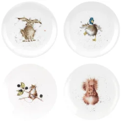 Wrendale Designs Set of Four 8 Inch Coupe Plates (Hare, Duck, Mouse, Squirrel)