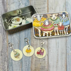 Emma Ball Sheep in Sweaters Set of 6 Stitch Crochet Markers in a Pocket Tin