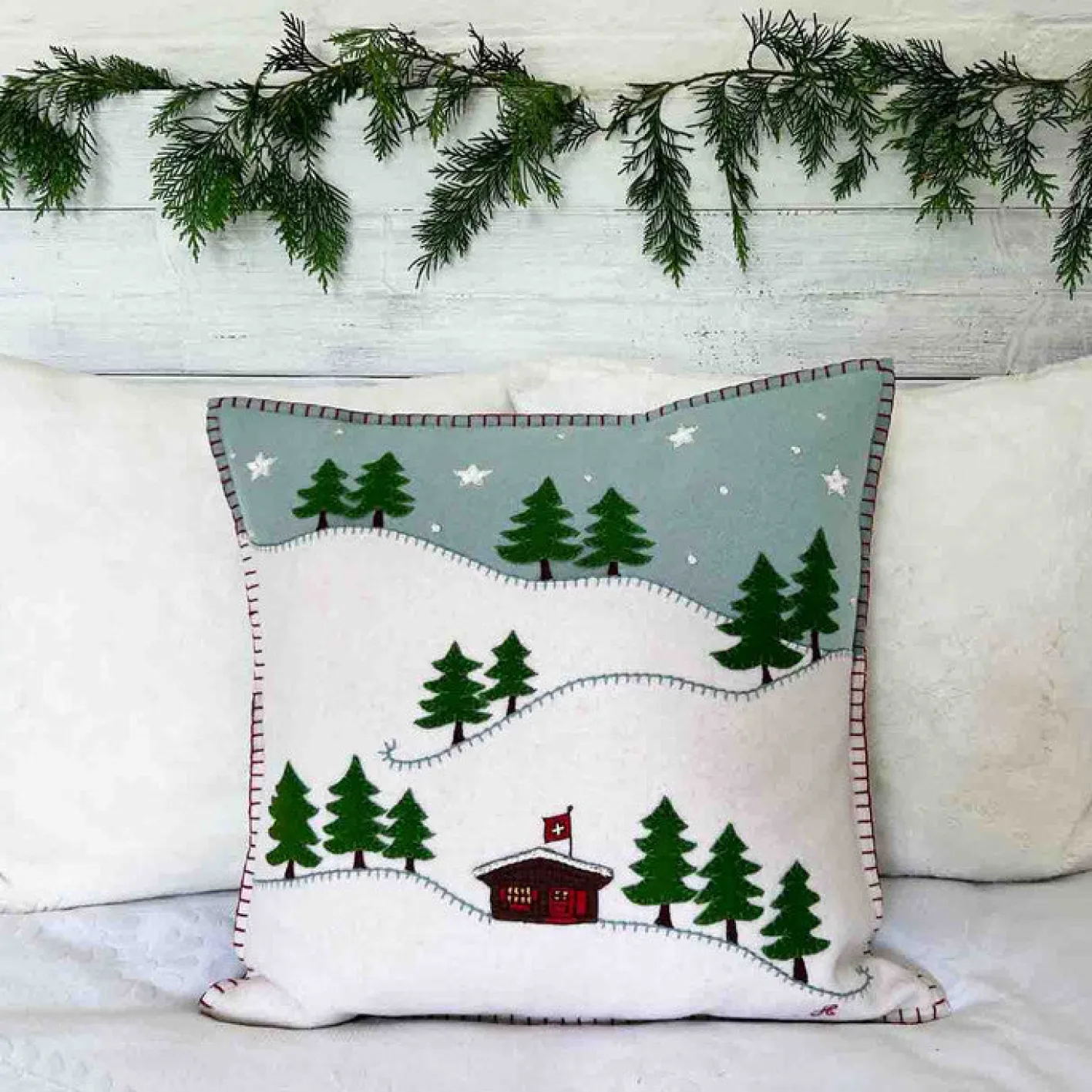 Jan Constantine Ski Cabin Pillow - Duck Egg Blue