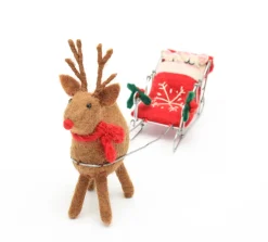 Amica Felt Sleeping Mice on Sleigh with Reindeer Felt Decoration