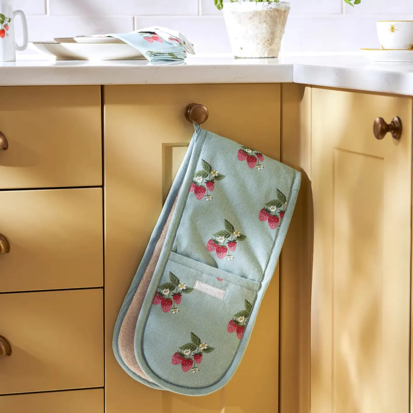 Sophie Allport Strawberries Blue Double Oven Glove