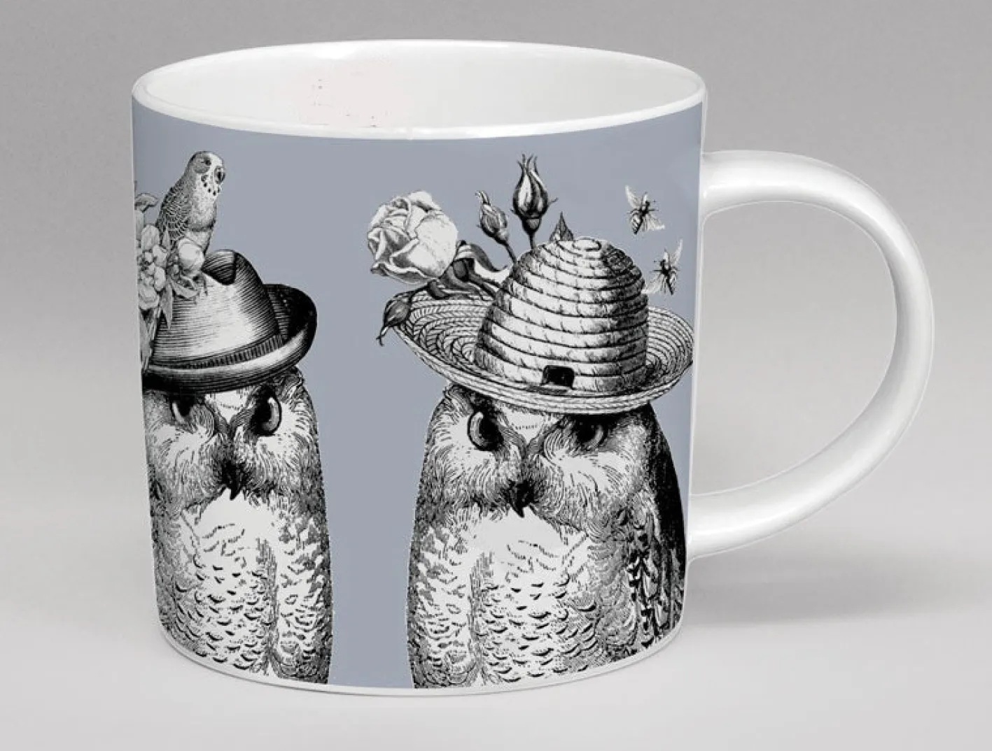 Repeat Repeat Sunday Best Owls Bone China Mug - Grey