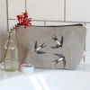Poppy Treffry Swallows Embroidered Lined Make Up Bag