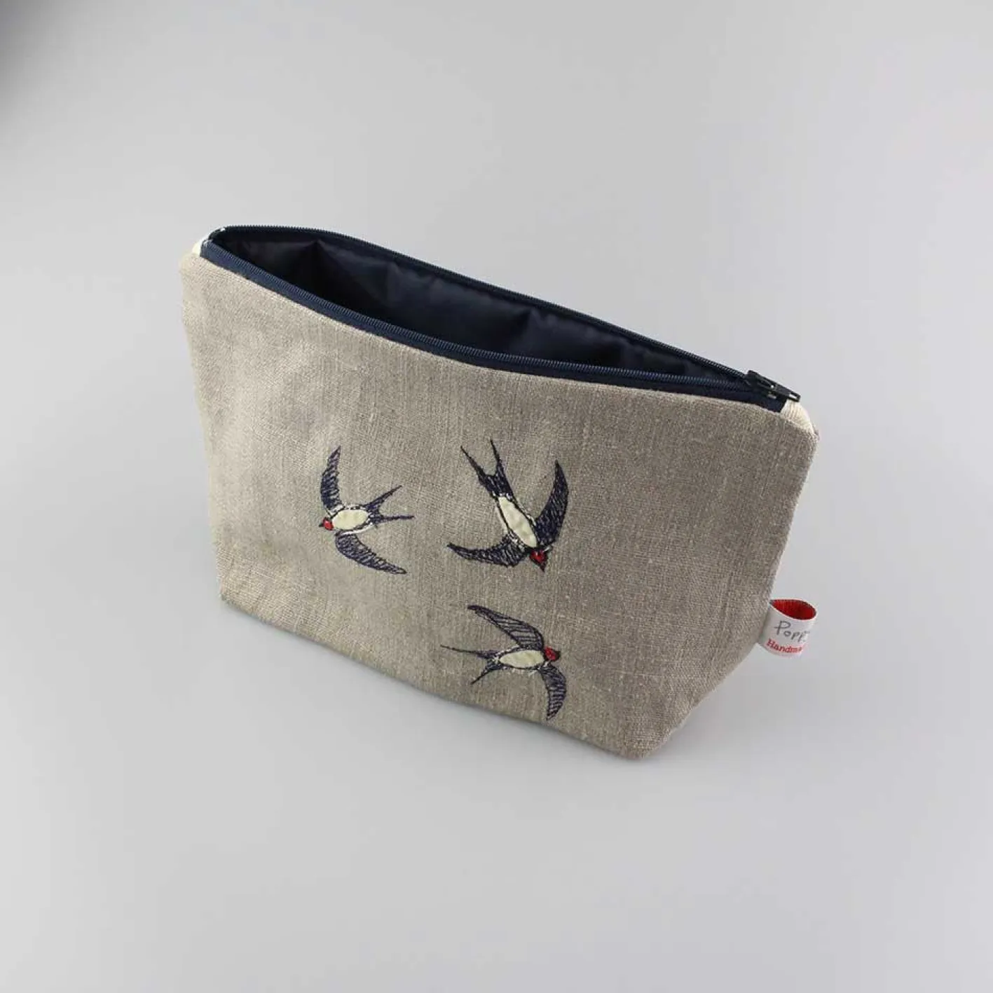 Poppy Treffry Swallows Embroidered Lined Make Up Bag