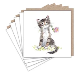 Paper Shed Design Tabby Cat and Flower Set of 5 Notecards
