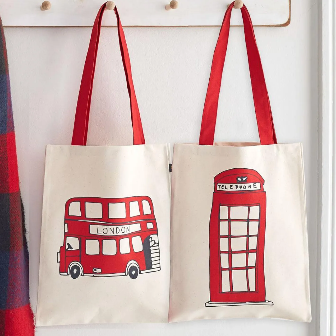 Victoria Eggs Telephone Box and London Bus Canvas Tote Bag