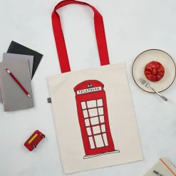 Victoria Eggs Telephone Box and London Bus Canvas Tote Bag