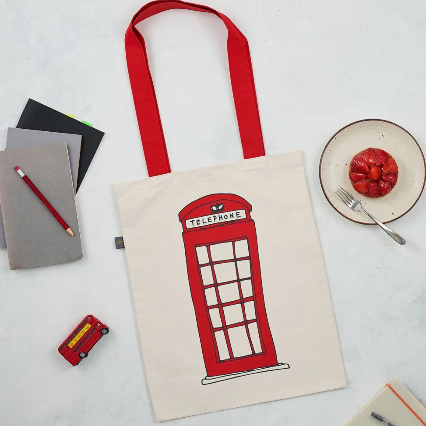 Victoria Eggs Telephone Box and London Bus Canvas Tote Bag