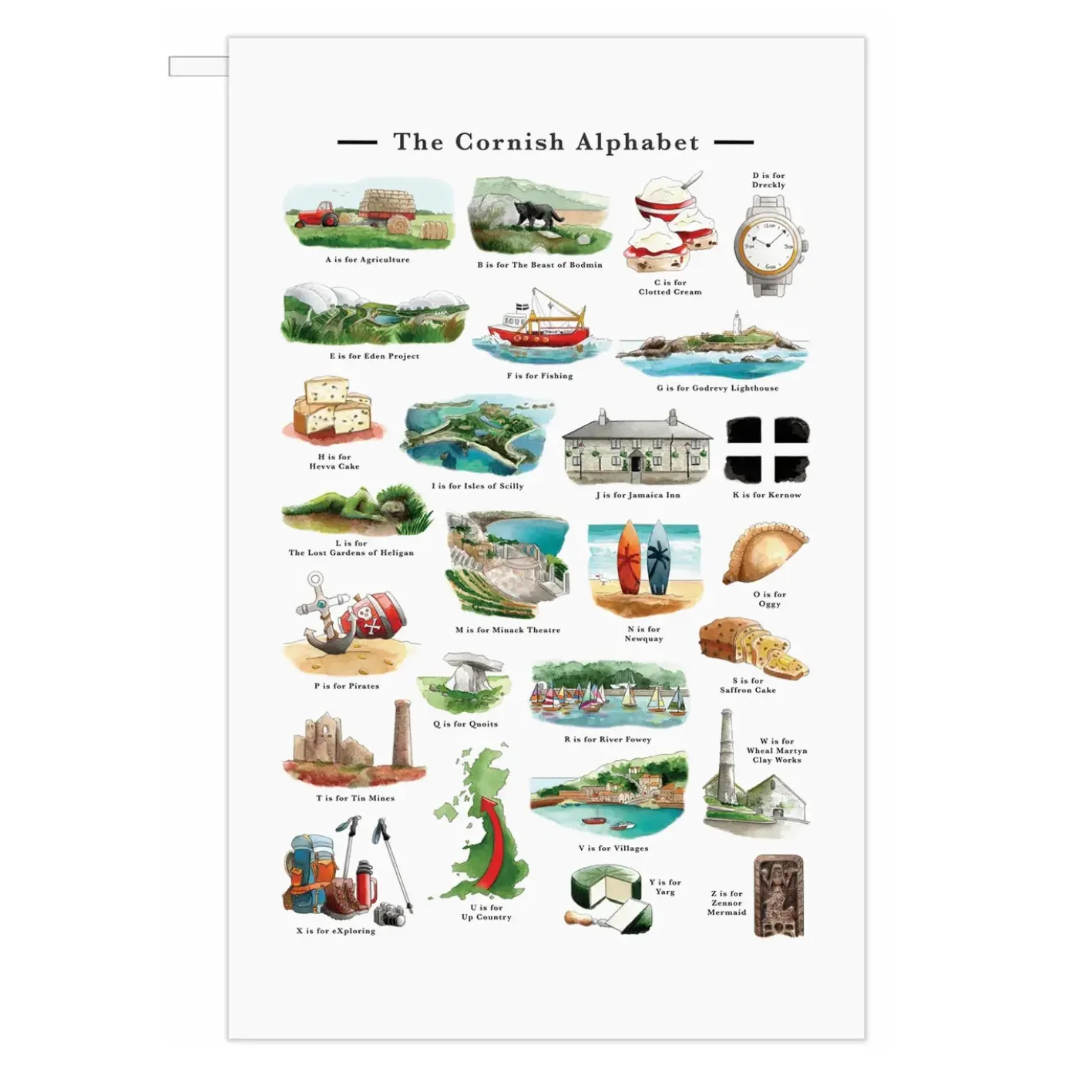 Yeti The Cornish Alphabet Tea Towel