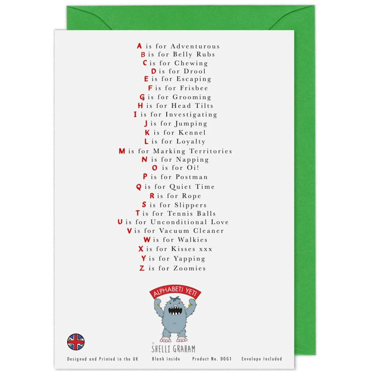 Yeti The Dog's Alphabet Greeting Card