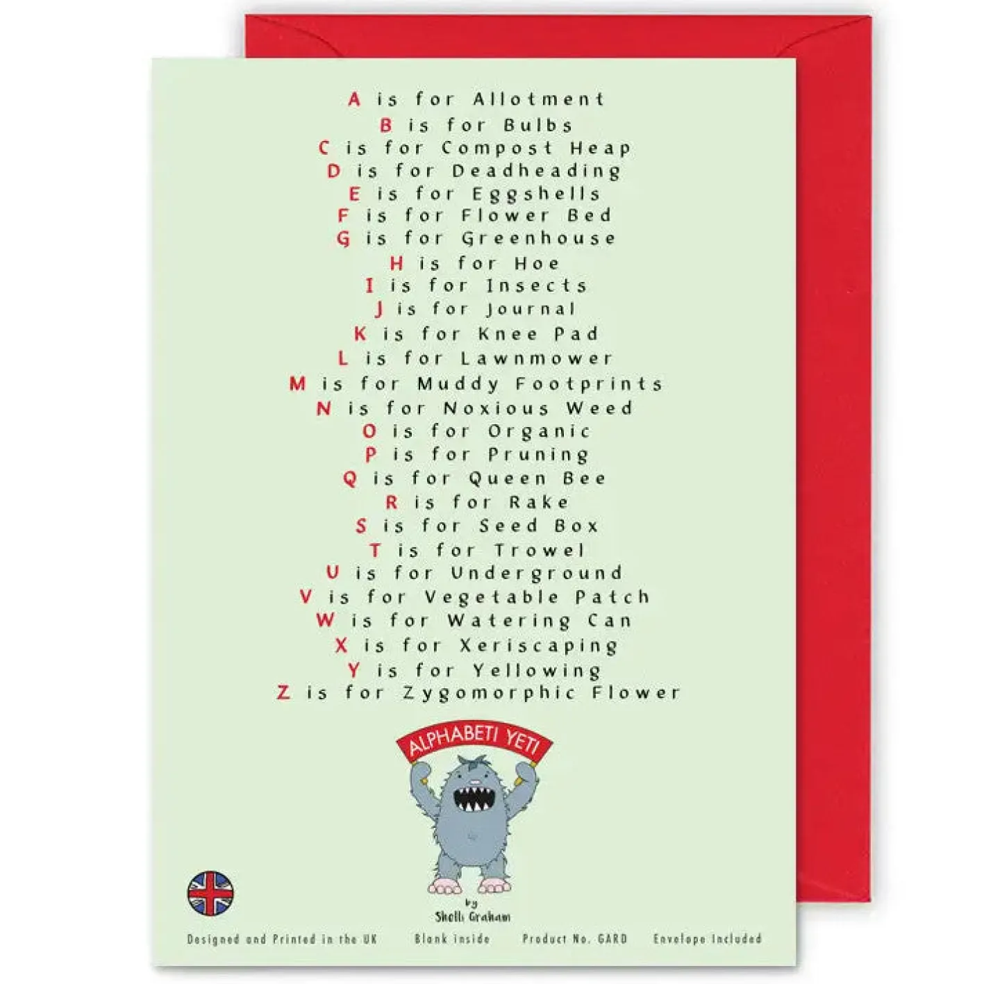Yeti The Gardener's Alphabet Greeting Card