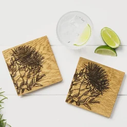 Selbrae Thistle Oak Coasters - Set of 2