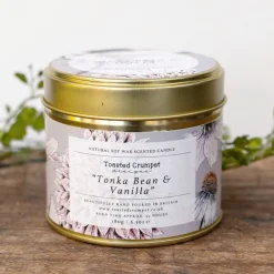 Toasted Crumpet Tonka Bean & Vanilla Candle in a Matt Gold Tin